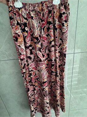Rachel Zoe Black Paisley Wide-Leg pants with Pink and Gold Accents